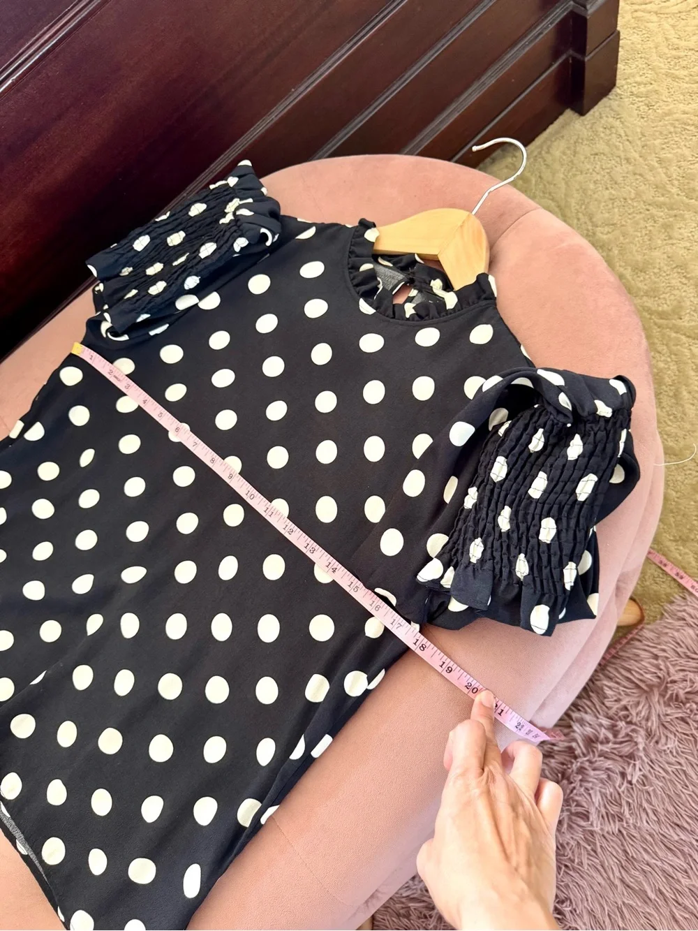 Zara Woman Black White Polka Dots Puff Sleeves Blouse Size XS